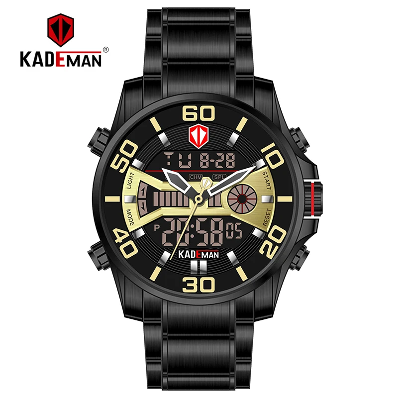 K6171-B-Y-B K6171 Роскошные мужские часы Tech светодиодный спортивные мужские часы полностью стальные 3ATM цифровые наручные часы бренд KADEMAN повседневные деловые - Цвет: K6171-B-Y-B