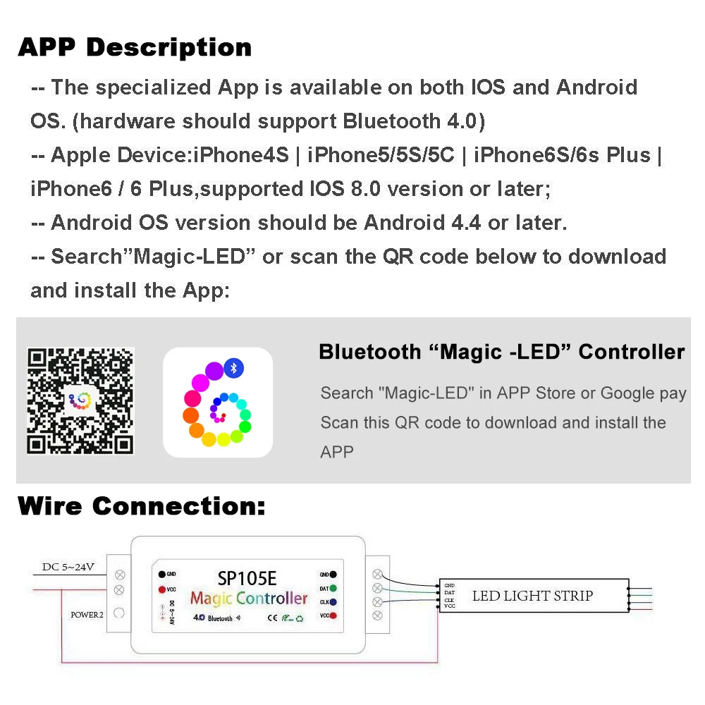 Волшебный светодиодный контроллер DC5-24V SP105E Dream Color Bluetooth Smart для 3Pin 4Pin 5050 RGB