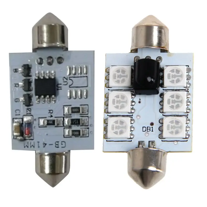 

MOLE 1 Pair 42mm DC 12V 5050 6 LED RGB LED Map Dome Car Interior Light+Remote Control