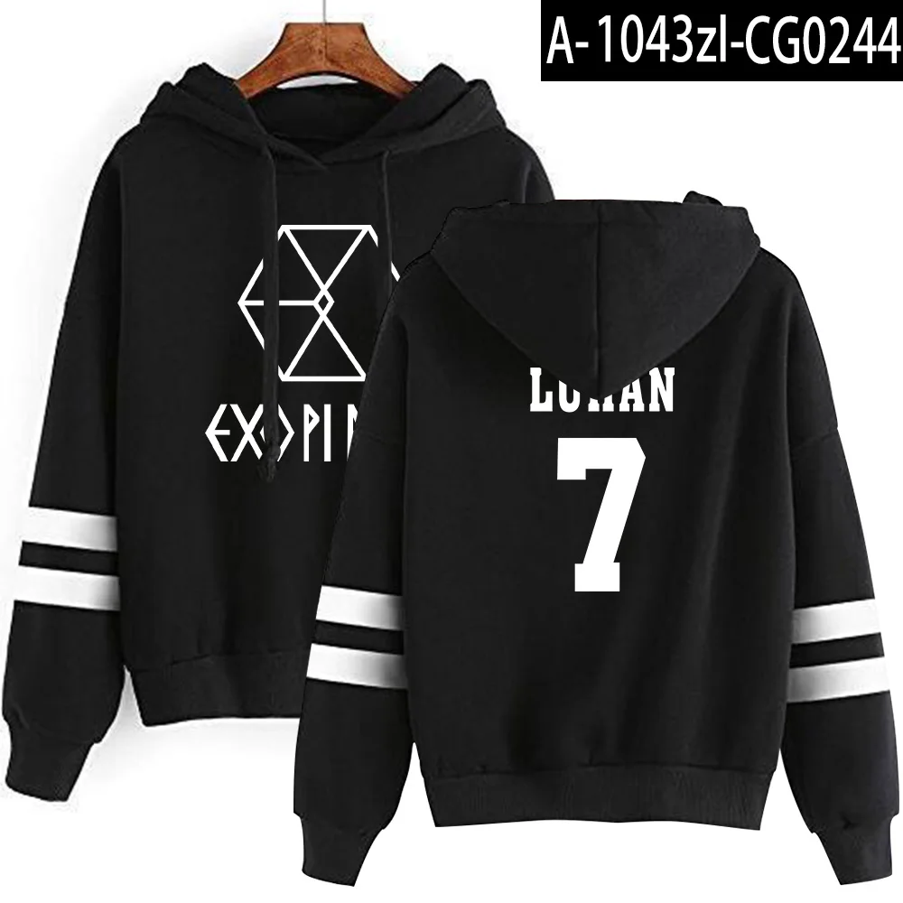 Kpop EXO милый женские худи Harajuku Повседневная Толстовка с капюшоном корейский стиль свободная толстовка с капюшоном женские флисовые толстовки пуловер Топ - Цвет: black