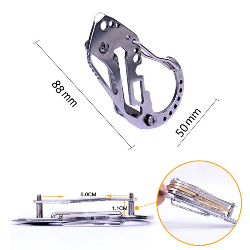 Многофункциональный брелок из нержавеющей стали держатель с карабином плоский