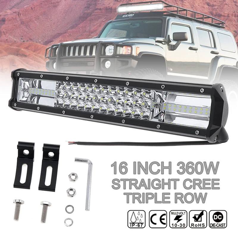 

7D 16 Inch 360W Car LED Work Light Bar Triple Row Spot Flood Combo Offroad Light Driving Lamp Fit for Truck SUV 4X4 4WD ATV