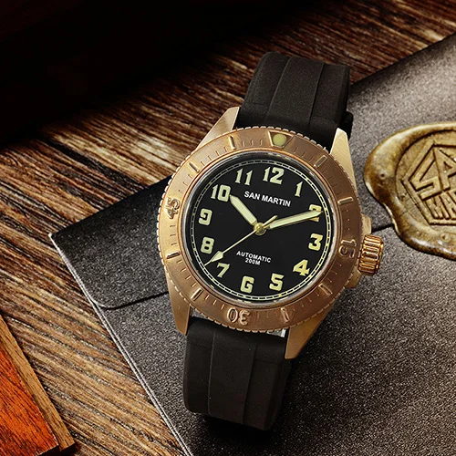Black has logo San Martin новые модные часы модные Cusn8 Бронзовый Дайвинг механические часы 200 Водонепроницаемость C3 Супер светящийся сапфир стекло - Цвет: Black has logo