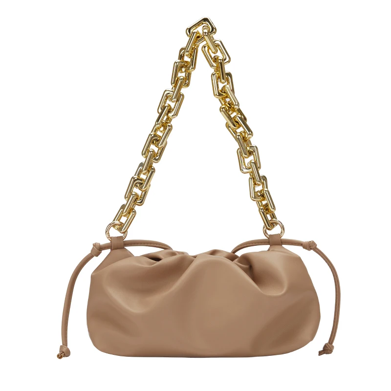 

Gold Chain PU Leather Cloud Bag For Women 2021 winter Armpit bag Lady Shoulder Handbags Female Travel Hand Bag