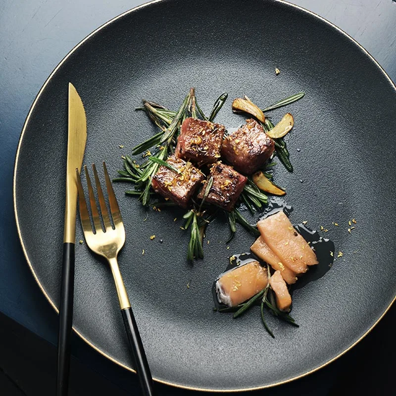 8/10. 5 дюймовые круглые черные фарфоровые блюда керамические обеденные тарелки