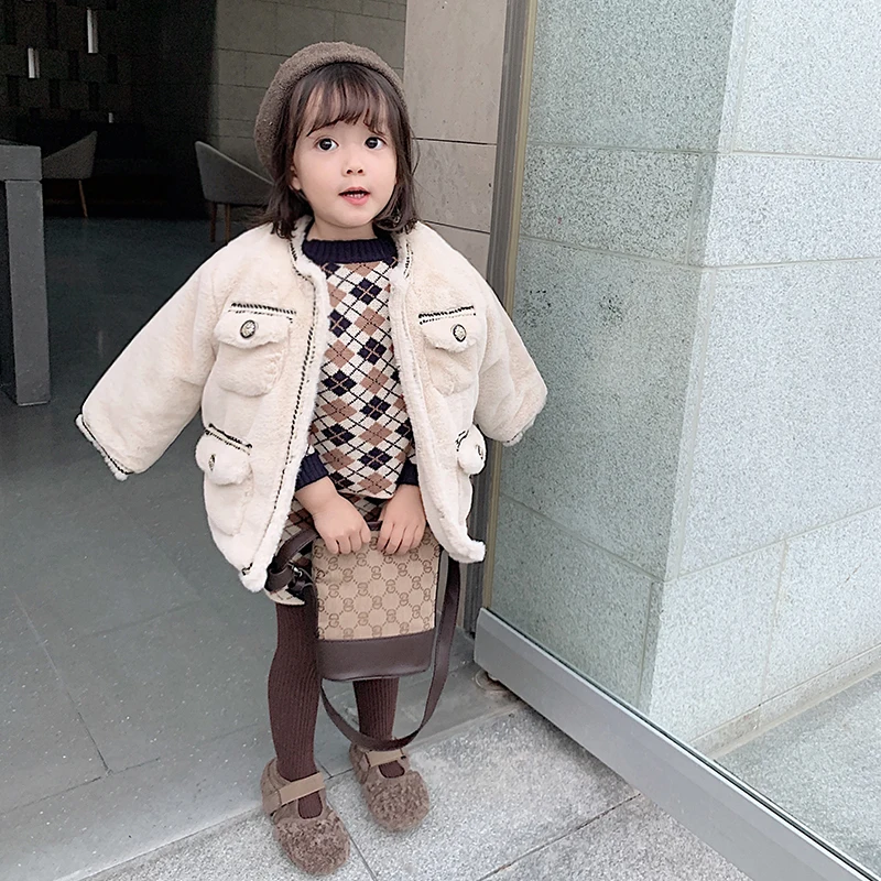 Зима 2019 новое модное корейское пальто с круглым воротником для маленьких девочек