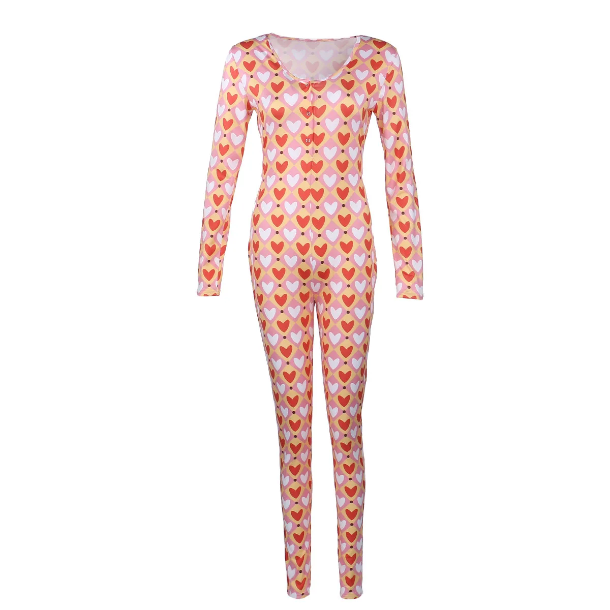 Valentine's Day Womens Sexy Print Home Onesies Jumpsuit Sleepwear Long Sleeve Bodycon Bodysuit Romper Trousers Pajamas One Piece