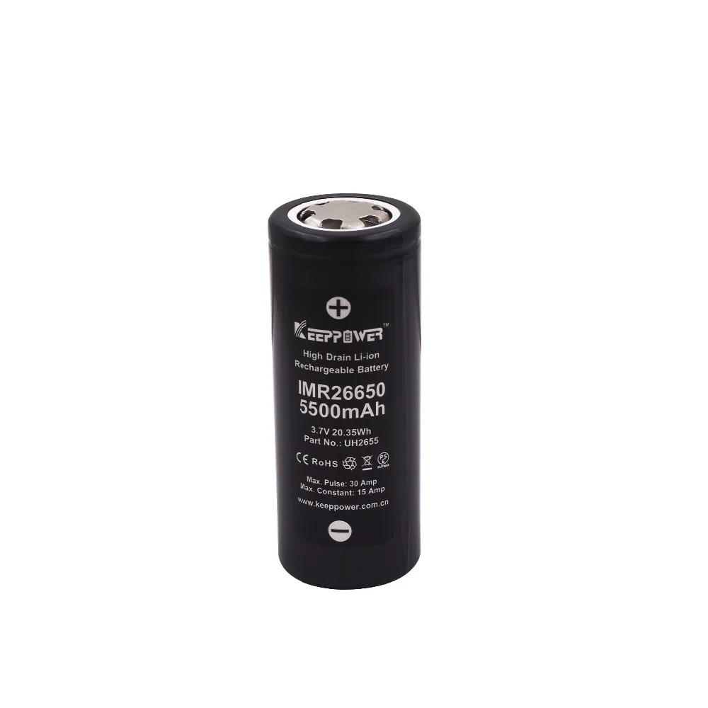 2 шт Keeppower 26650 Максимальная 30A разрядка 3,7 V 5200 mAh/5500 mah 19.24Wh IMR перезаряжаемая литиевая батарея