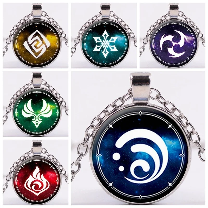 

Wholesale 15 Pcs Genshin Impact Eye of God Necklace Chinese Anime Seven Element Round Glass Pendant Neck Accessory for Men Women