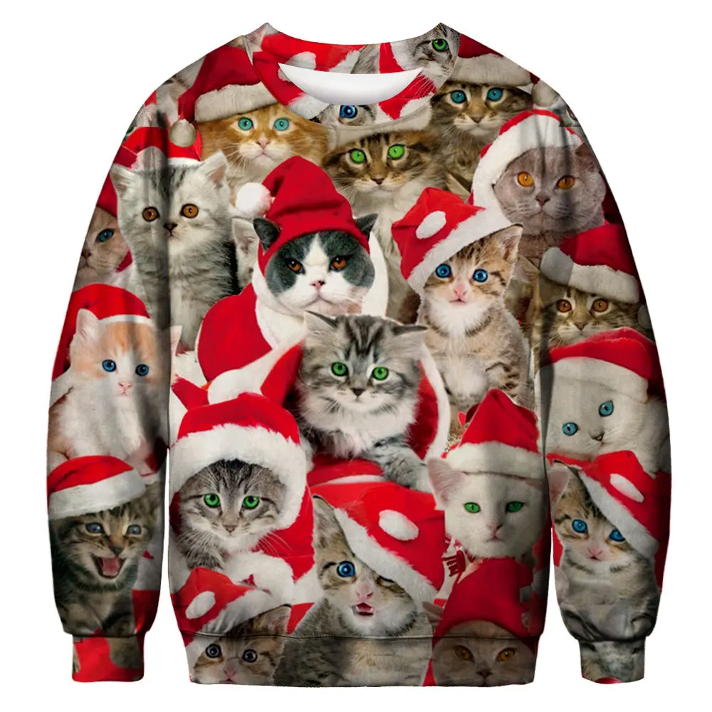 

Phantasy Women Men Pullover Christmas Couple Suit Cat Print Sweatshirt Hoodie Casual Outwear Fashion Streetwear for Autumn