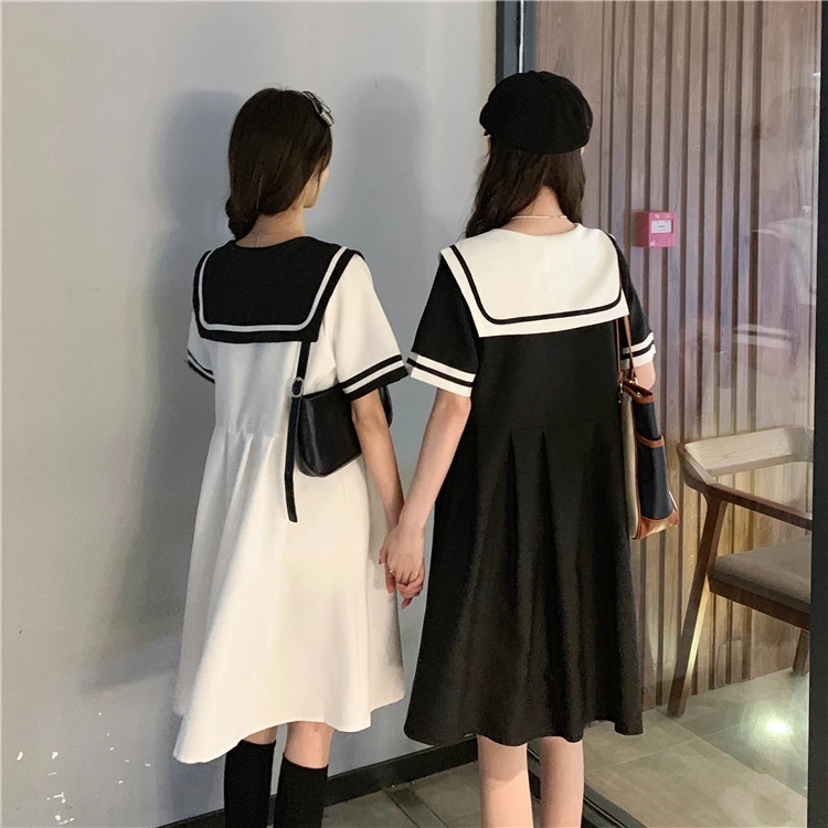 

Summer 2021 New Retro Japanese Cute Anti-Aging Waist Slimming Bow Student Short Sleeve Dress for Women