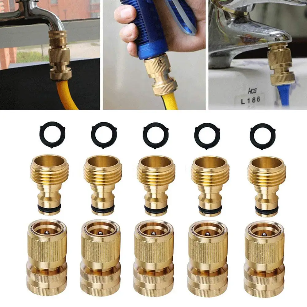 

5 Sets Brass 3/4 Inch Quick Fit Female Male Valve Connector for Garden Hose Accessories Swt
