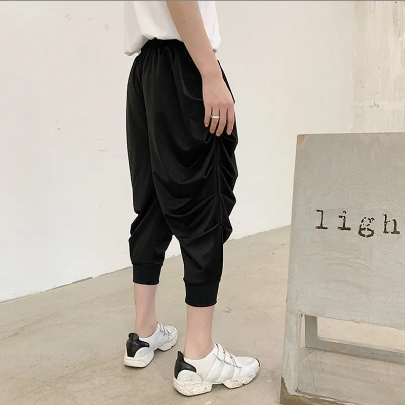 Summer New Lightweight Mens Calf Length Pleated Harem Fashion Casual Loose Fit Male Jogging Pants Elastic Waist Streetwear | Мужская