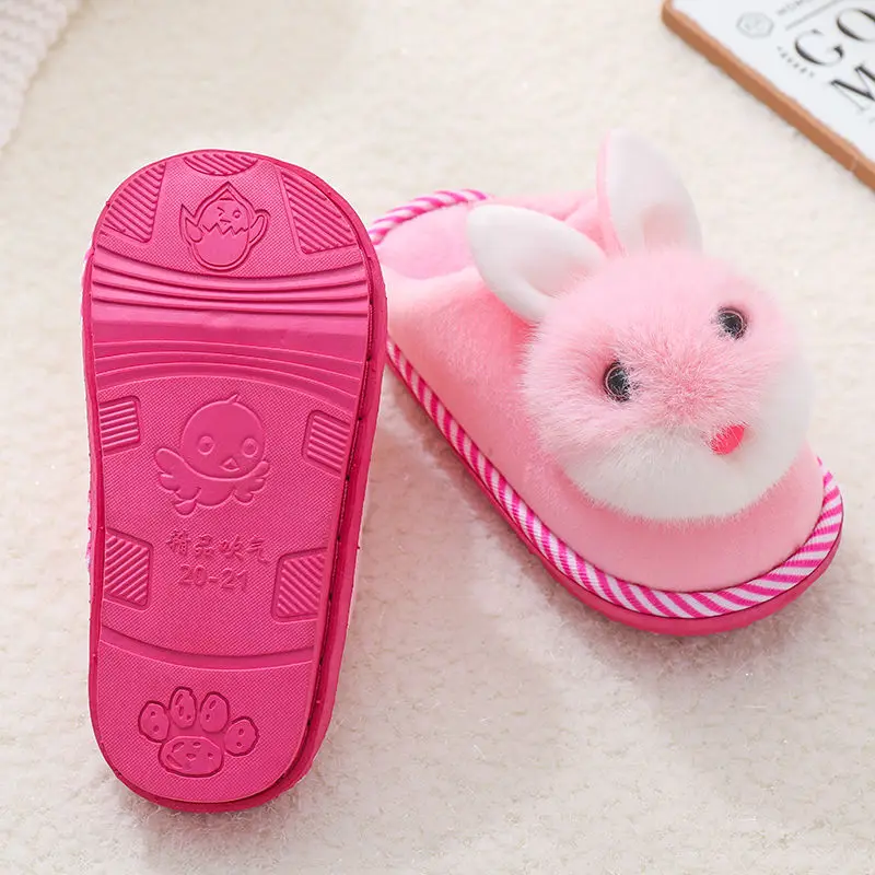 Розовые Тапочки с кроликом Милая детская зимняя домашняя обувь Детские плюшевые
