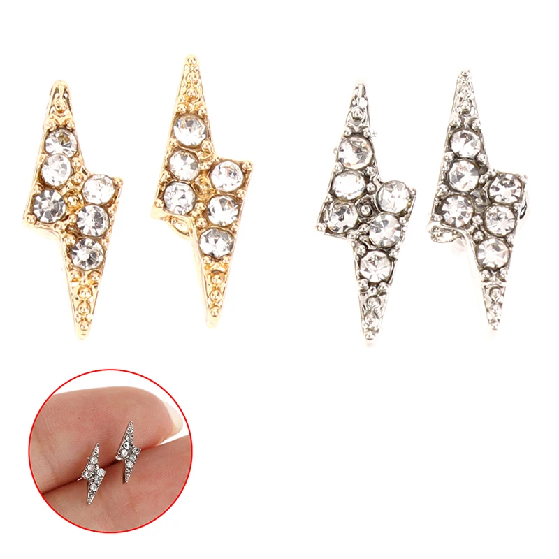 

925 Sterling Silver Simple Pave Crystal Lightning Stud Earrings Women Jewelry