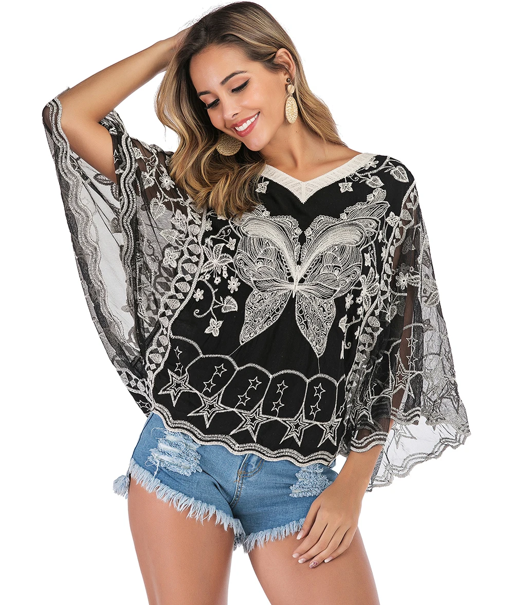 New Womens Floral V Neck Blouses Bat Wing Short Sleeve Chiffon Tops Shirts | Спорт и развлечения