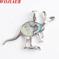 wojiaer smart animal kangaroo pendant necklaces water drop bead natural abalone shell jewelry for women pn8048