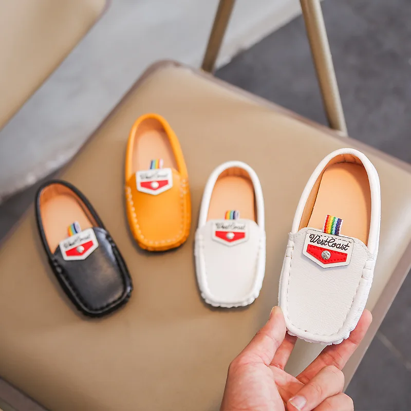 

Toddler Boy Shoes Slip on Children Loafers Girls Casual Shoes Non-slip Footwear White Black Yellow Leather Shoes Kids E11252
