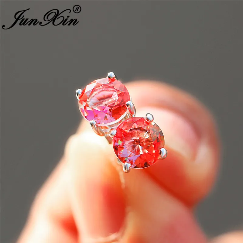 Милые круглые серьги для девочек с радужными кристаллами женщин серебряный цвет