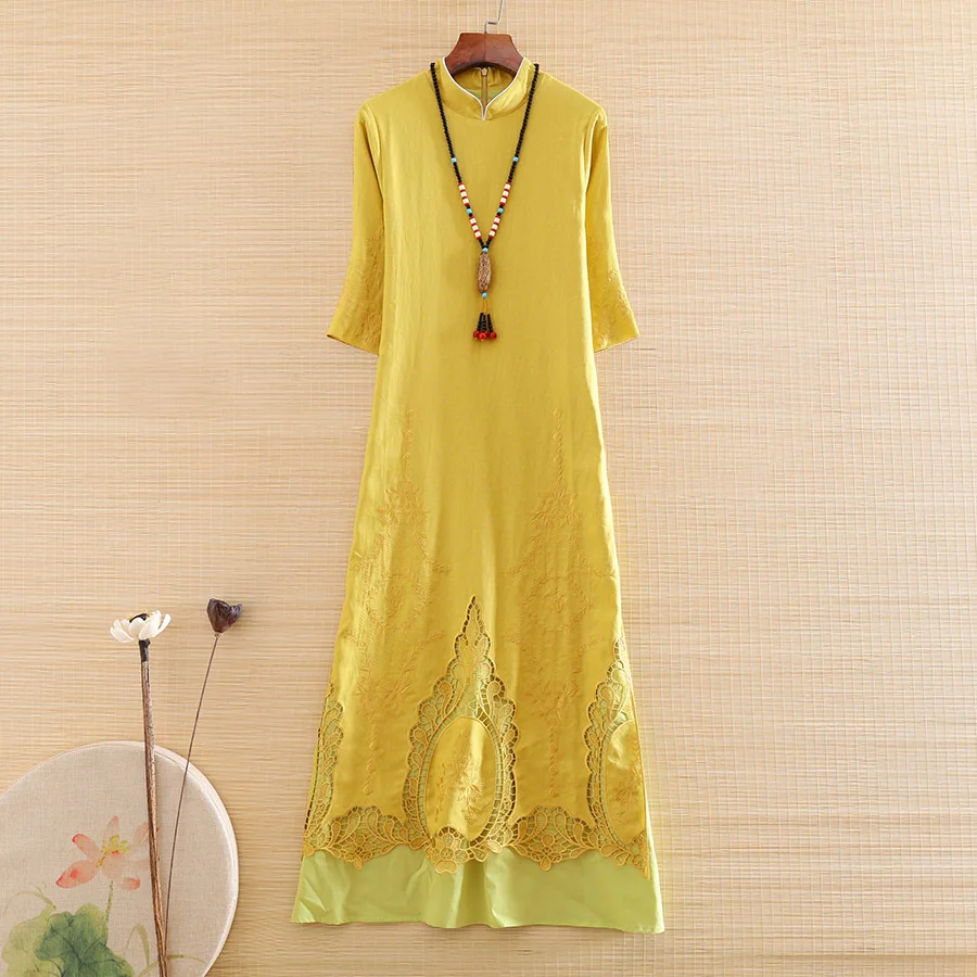 

Женское платье Ципао с вышивкой, элегантное вечернее платье в китайском стиле, весна-лето, S-XXL