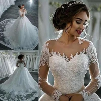 luxury long sleeve lace wedding dresses ball gown tulle plus size crystal bride bridal weding weeding dresses wedding gowns 2019