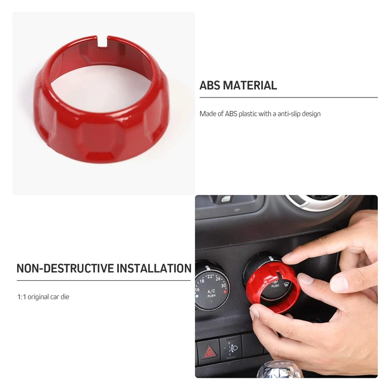 Top!-Air Conditioning Switch Button Knob Auto Accessories Decorative Ring Frame for Jeep Wrangler JK Jku 11-17