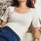 Женская элегантная футболка с коротким рукавом, элегантные квадратные винтажные свитера в уличном стиле