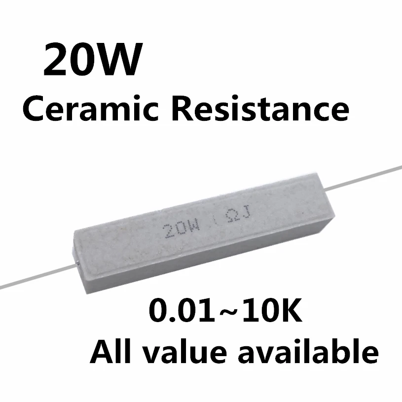 

20pcs 20W 51 56 68 75 82 100 120 150 ohm 51R 56R 68R 75R 82R 100R 120R 150R Ceramic Cement Power Resistance Resistor 20W 5%