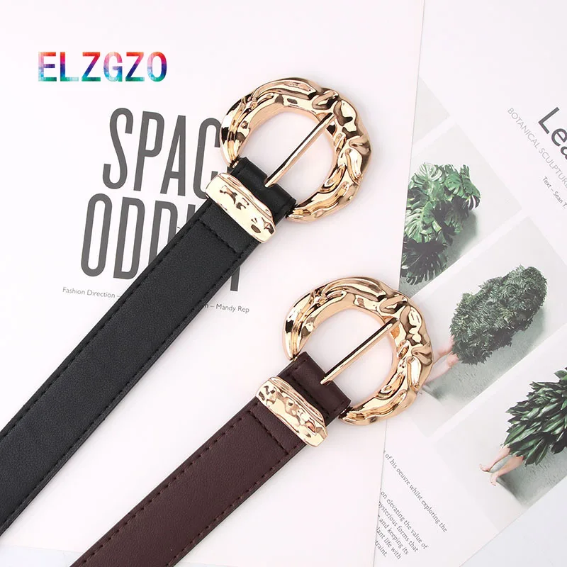 

ELEGZO Women's Leather belt fashion Solid Color Jeans Belt Female PU Pin Buckle Waistband Hot Selling