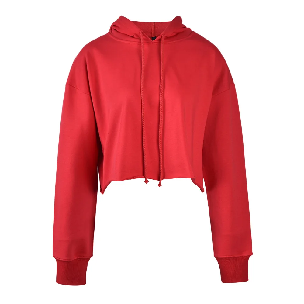 

Women's Autumn And Winter Cotton Hooded Pullover Solid Color Short Hoodie Bare Midriff Flash Multi-Color Top
