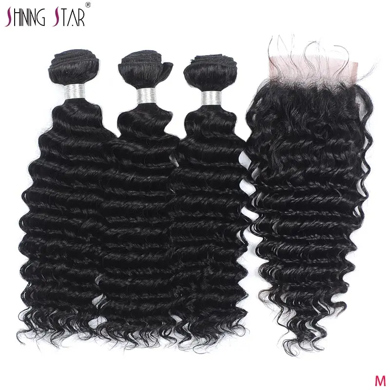 Бразильские волнистые пряди с закрытием человеческие волосы для наращивания 3