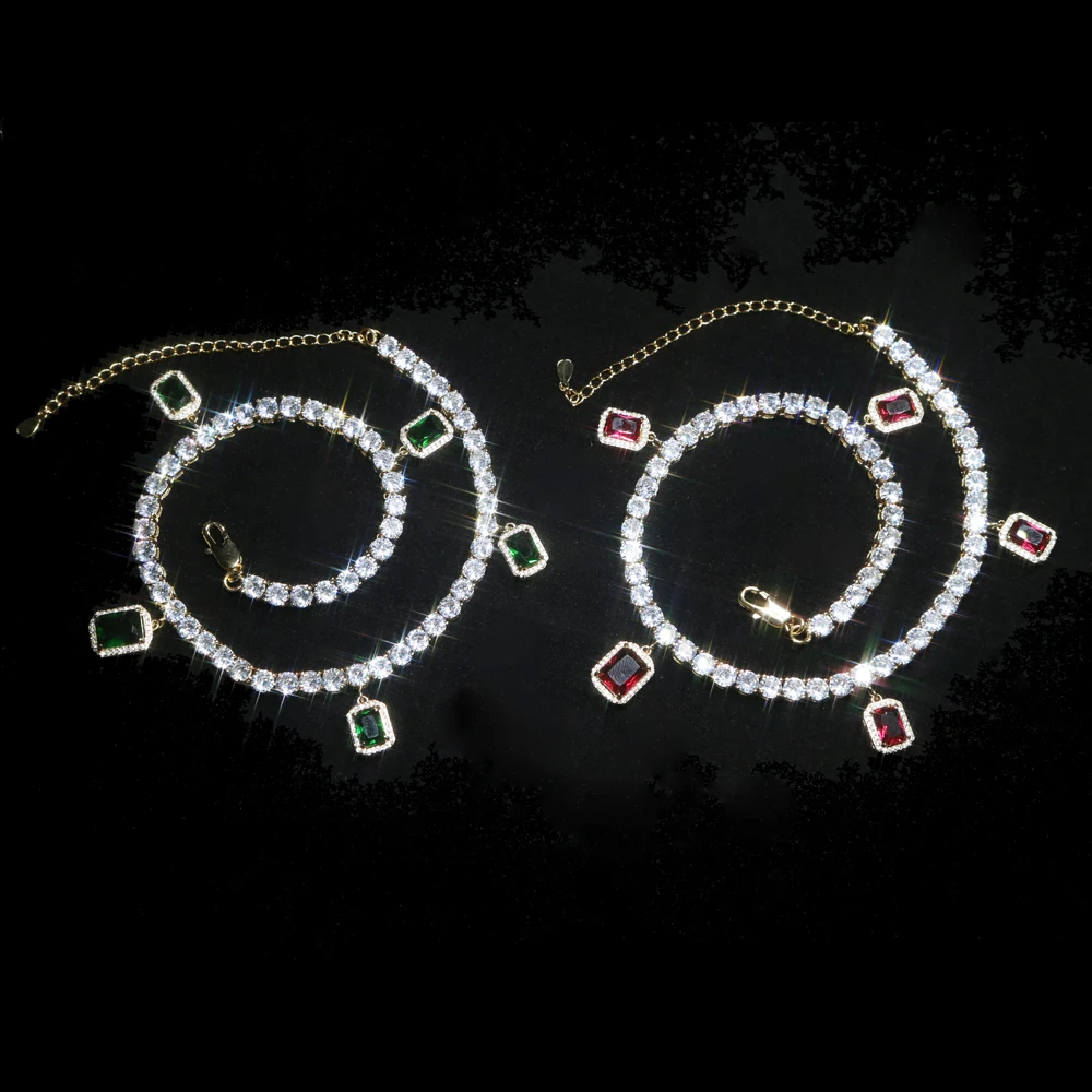 Белый зеленый красный красочный Багет cz падение теннис ожерелье iced out bling чокер для женщин Девушка Роскошные ювелирные изделия