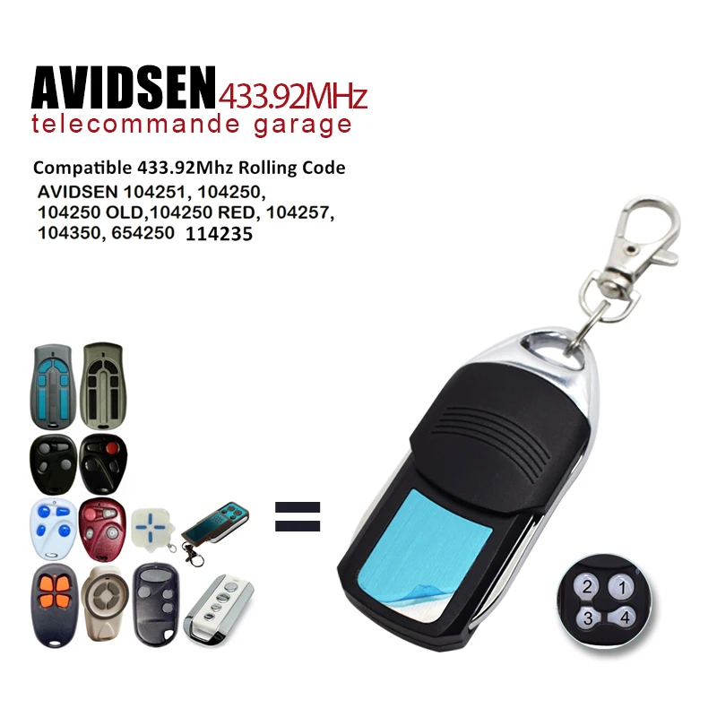 

Newest For AVIDSEN 114253 104251 104250 OLD RED 104257 104350 654250 433.92MHz Remote Control Garage Door Opener Keychain