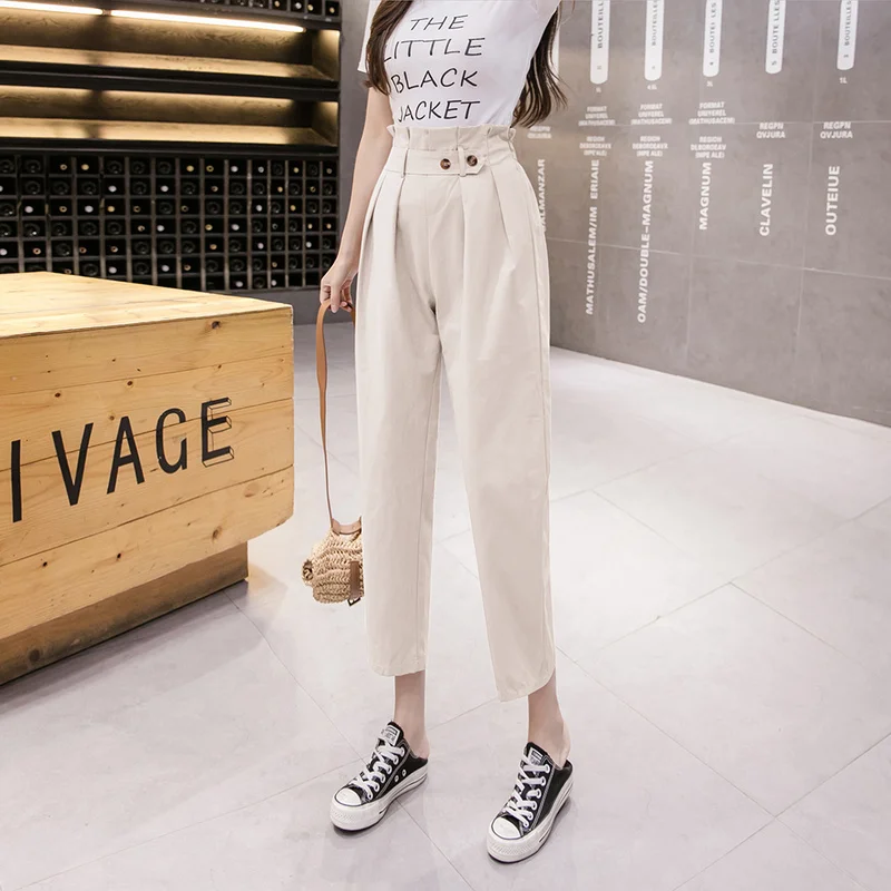 Брюки-султанки женские с эластичным поясом модные однотонные свободные