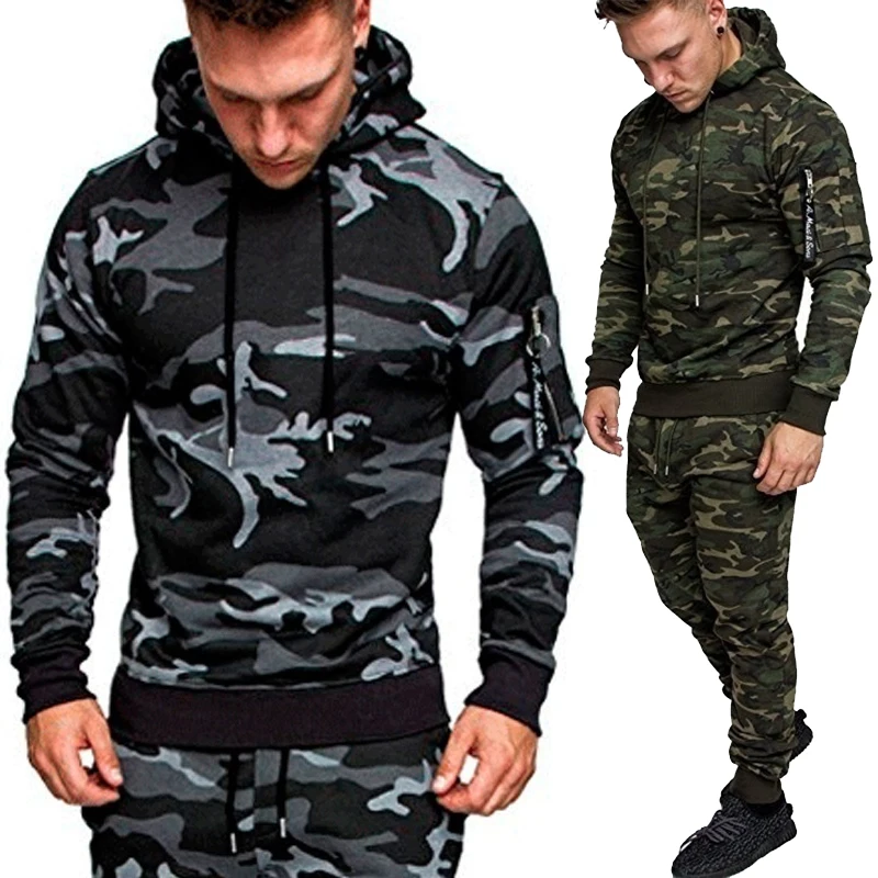 Спортивный модный мужской костюм с капюшоном камуфляжная одежда популярный