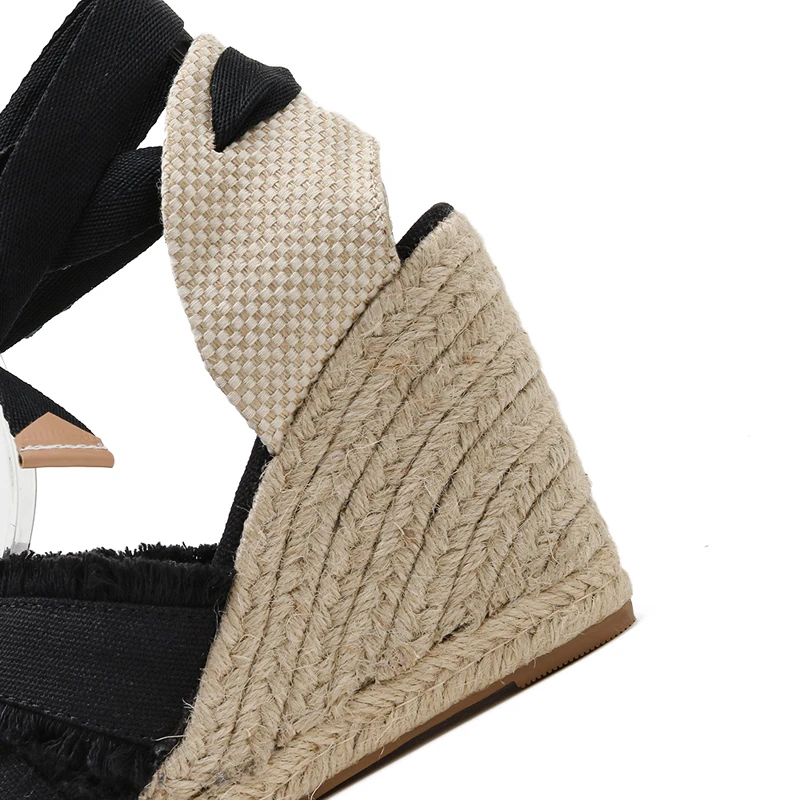 Женские сандалии на танкетке с ремешками и пеньковой веревкой лето | Обувь