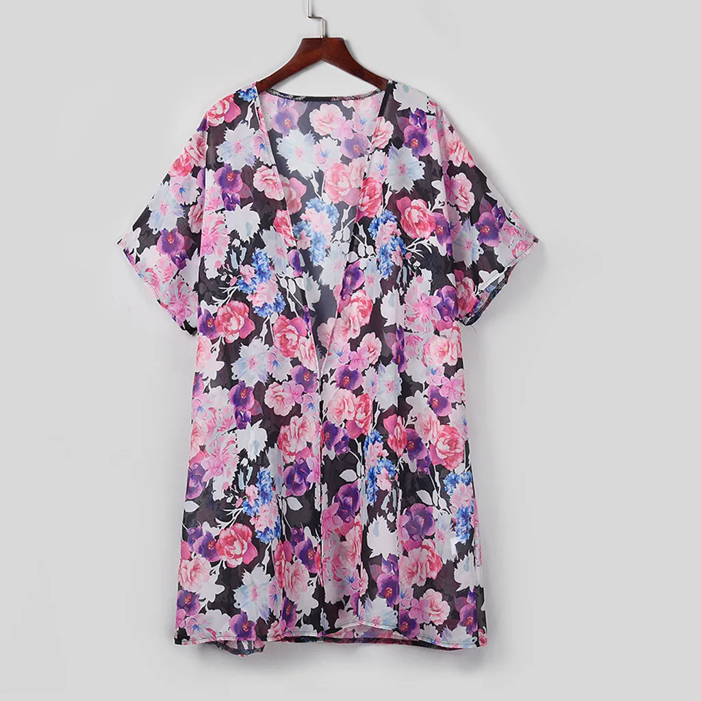 Летняя Пляжная мода 2020 женский кардиган с коротким рукавом и принтом блуза топы