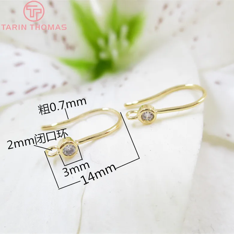 4 шт. медные серьги крючки золотого цвета с цирконием 14 мм 24 к высокое качество