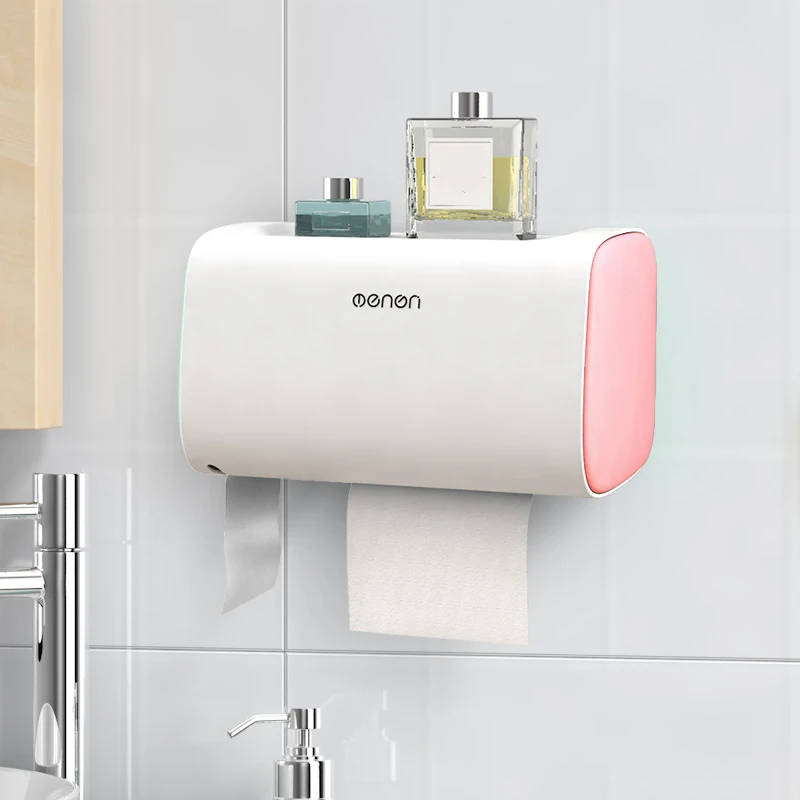 Wonderlife Bathroom Waterproof Toilet Paper Holders Wall Mounted Storage Box Double Layer Plastic Paper Holders - Цвет: Pink