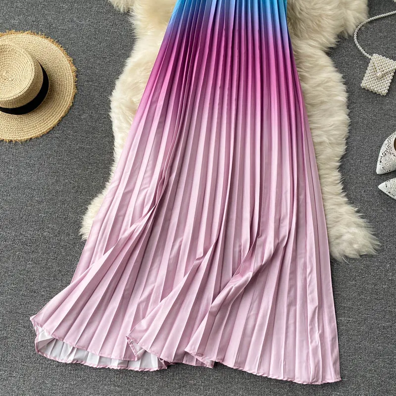 

Women Beach Sling Long Dress Summer Sexy Off-shoulder Loose A Line Dress Korean Color Print Casual Vacation Dress