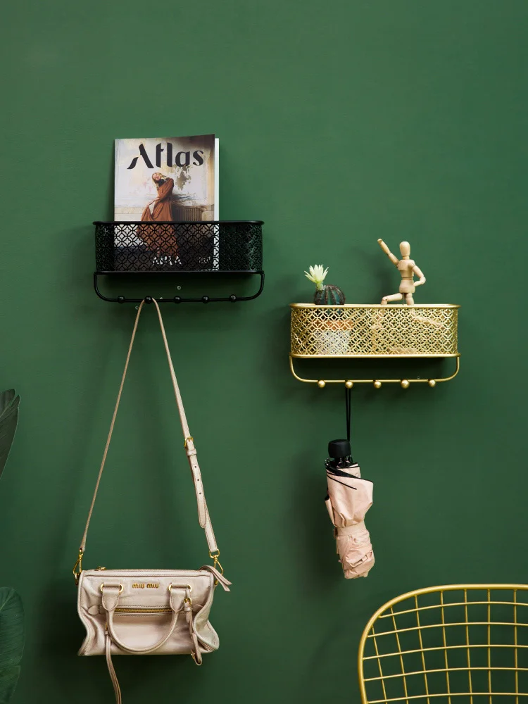 Настенная металлическая полка в скандинавском стиле с крючком | Дом и сад