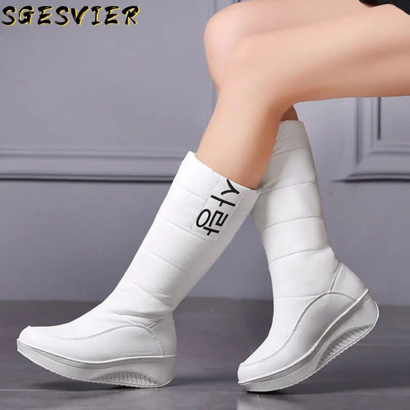 

SGESVIER 3 Colors down snow boots women shoes South Korea style platform boots wedges mid calf boots female plush winter boots