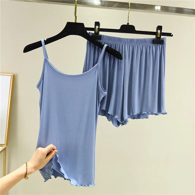 Women Modal Pajamas Set with Shorts Female Lounge Wear Sexy Sleepwear Women's Summer Home Clothes Loose Summer Modal Home Suit