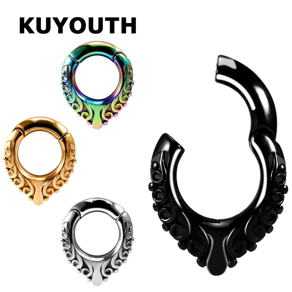 

KUYOUTH Stylish Stainless Steel Water Drop Flower Pattern Magnet Ear Weight Stretchers Body Piercing Jewelry Earring Gauges 2PCS