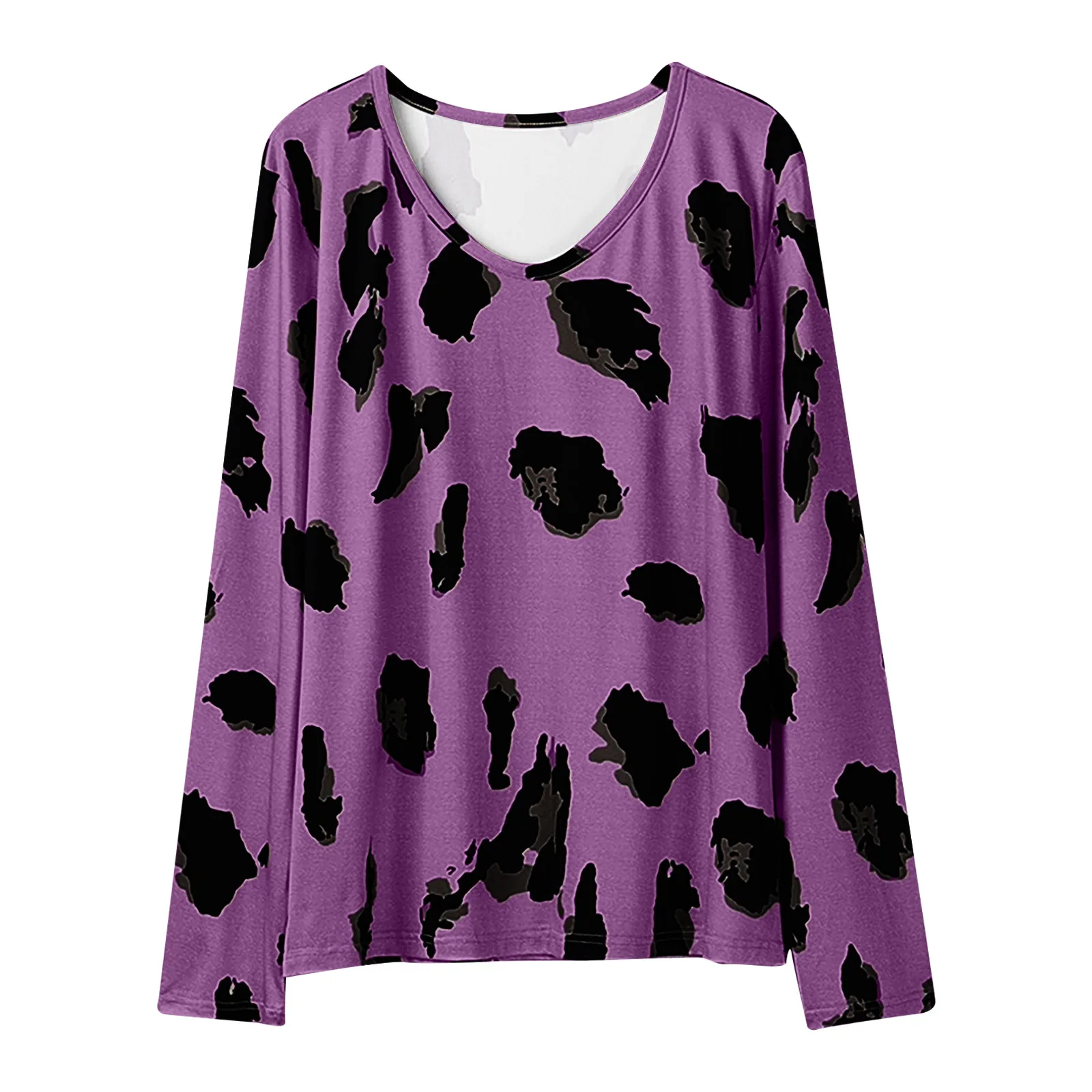 Leopard Hoodie V Neck Woman Tshirts Long Sleeve Loose Top Women Casual Soft Tops Tee Shirts Female Harajuku Mujer Camisetas
