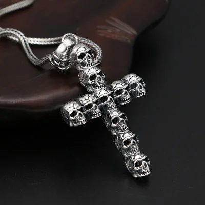 

925 Sterling Silver Street Culture Hiphop Punk Rock Cross Skull Charm Men Women Necklace Pendant Jewelry