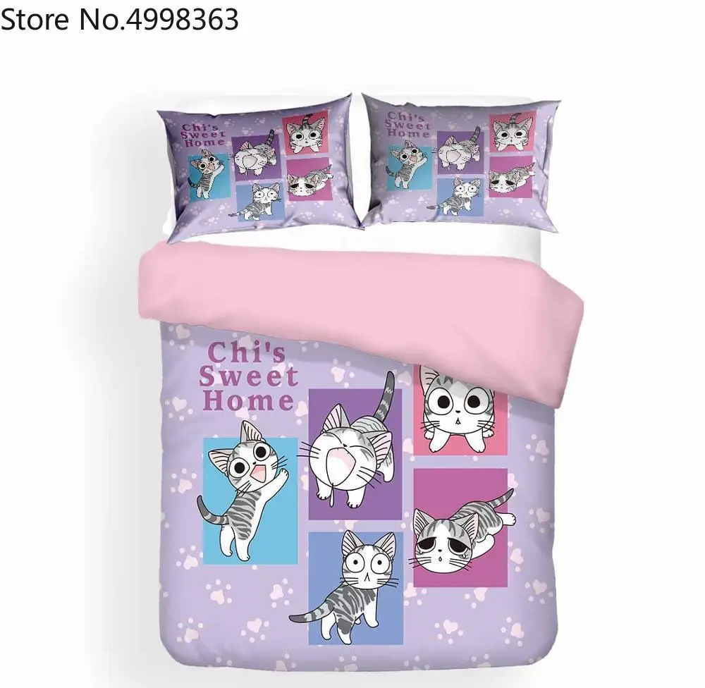 Комплект постельного белья с мультяшными кошками 2/3 шт. изображением животных