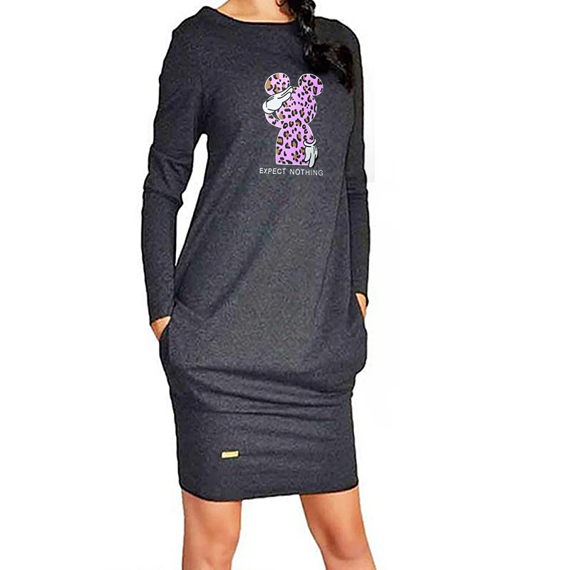 

Disney Mickey Dresses Pocket Sexy Bodycon Vestidos Vintage Casual Slim Autumn Spring Long Sleeve Dress for Women Clothes Robes
