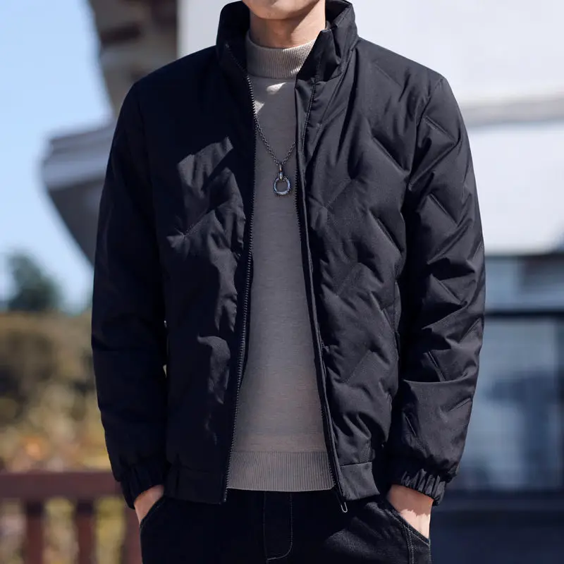 

Мужские зимние модные короткие куртки на белом утином пуху 2021, мужские теплые однотонные пальто с воротником-стойкой, мужские легкие тонкие...