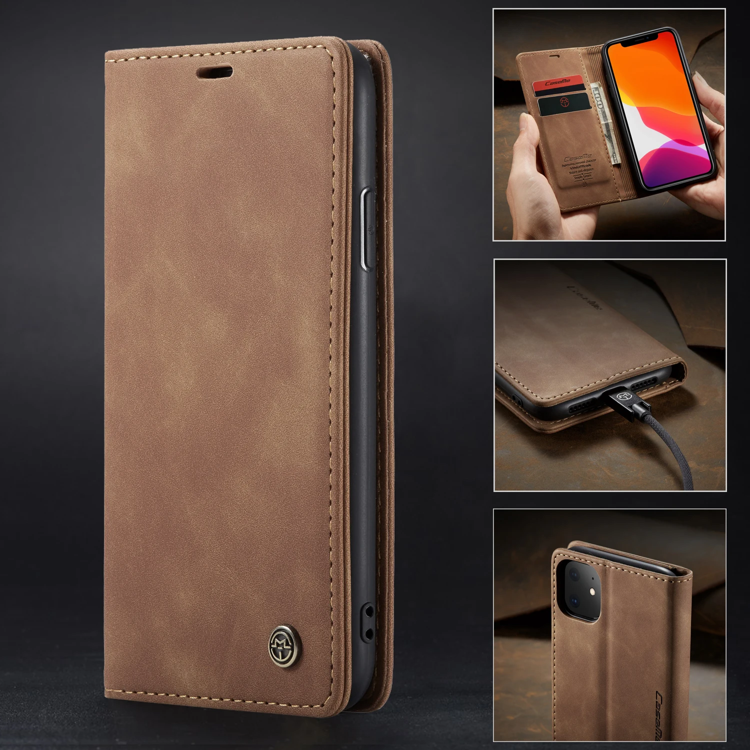 Магнитный флип чехол [CaseMe] Матовый кожаный подставка для iPhone 11 Pro Max XR X XS 5 5s SE 6 6S 7 8